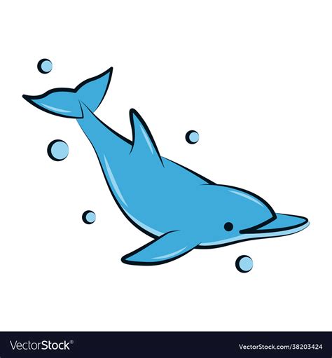 Flat color a blue dolphin Royalty Free Vector Image