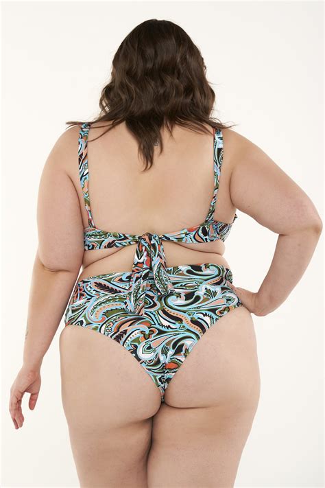 Calcinha Plus Size Barra Em V Paisley Verde Ilha Bikini