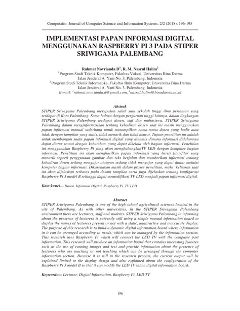 Pdf Implementasi Papan Informasi Digital Menggunakan Raspberry Pi