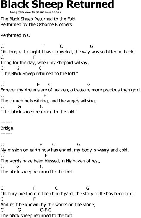 Old Country song lyrics with chords - Black Sheep Returned