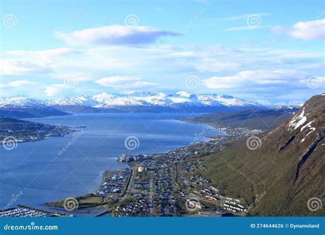 Aerial View Of White Snow Covered Landscape Around Tromso Norway In