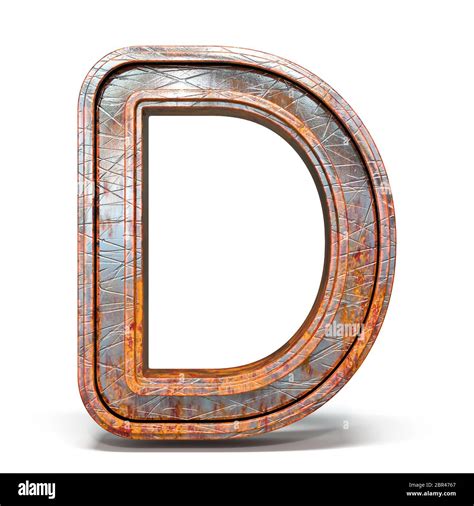 Rusty Metal Font Letter D D Render Illustration Isolated On White