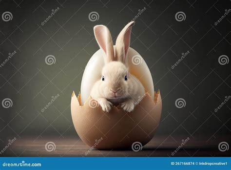 Cute Easter Bunny Rabbit Inside A Cracked Egg Generative Ai Stock