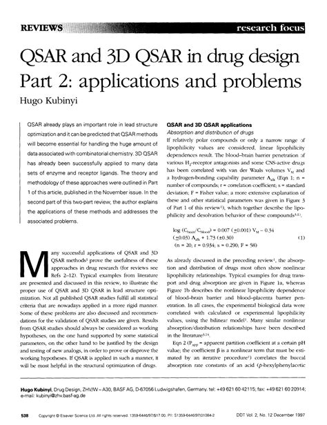 QSAR and 3D QSAR in Drug Design Part 2 Applications and word文档在线阅读与下载 无忧文档