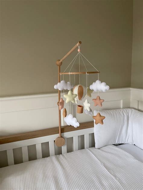 Hot Air Balloon Mobile Neutral Nursery Decor Hanging Mobile Unisex Gift For Newborn Beige