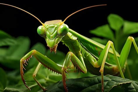 Premium AI Image Praying Mantis In Leaf Wildlife Photography