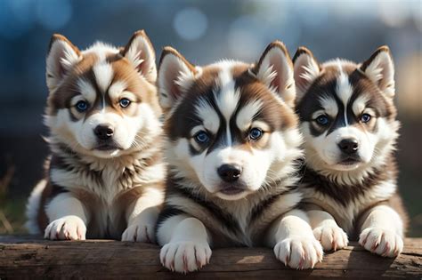 Premium Photo | Three funny siberian husky puppies