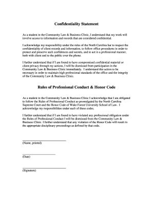 Fillable Online Community Clinic Law Wfu Confidentiality