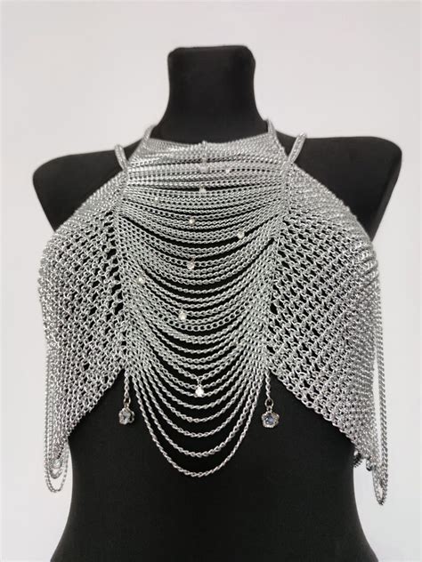 Chest Armor Of Chain Lingerie Rave Top Of Riveted Chainmail Sexy Body