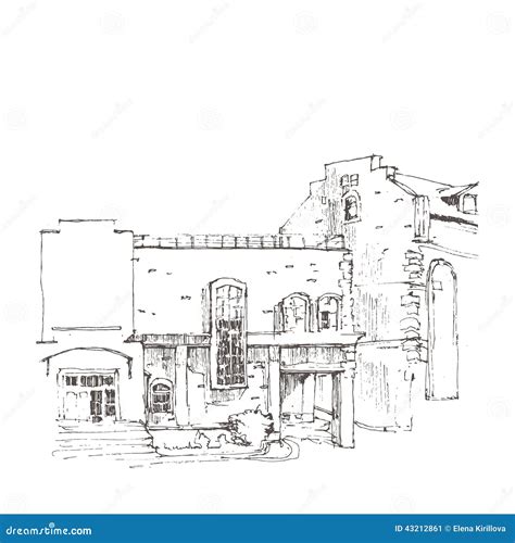 Hand Sketch Of An Old Building Stock Illustration Illustration Of