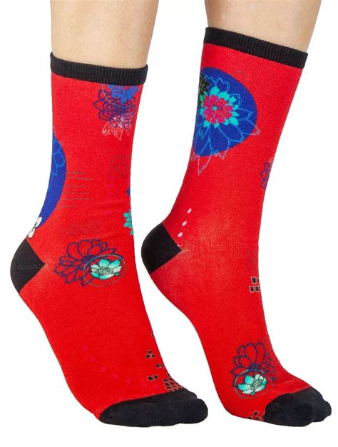 Chaussettes Lili Gambettes Rouges Fleuris En Bambou Envoi Pas Cher