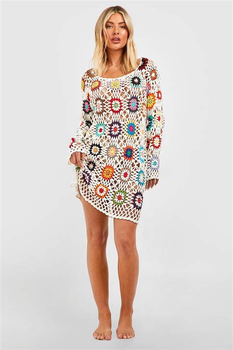 Crochet Patchwork Cover Up Beach Dress Boohoo Uk