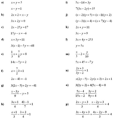 Simultaneous Equations Exercises With Answers Tessshebaylo