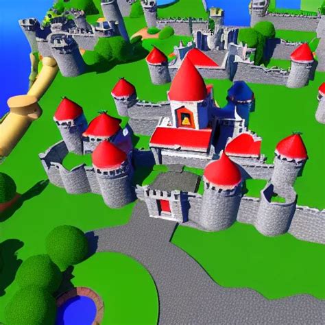 3d Mario 64 Castle Aerial View 4k Sunny Day Stable Diffusion