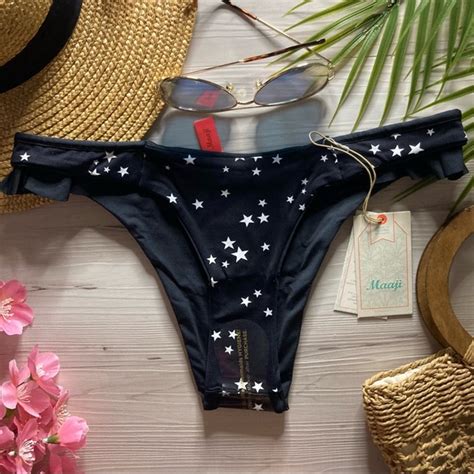 Maaji Swim Rare Maaji Obsidian Charm Kali Reversible Black Starry Ruffle Bikini Bottoms