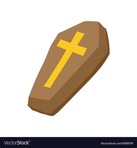 Brown coffin with cross icon cartoon style Vector Image