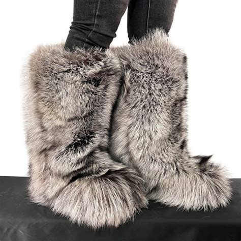 Double-Sided Gold Fox Fur Boots For Outdoor Knee High Fur Inside ...