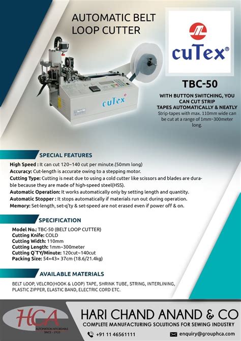 High Speed Steel Cutex Automatic Belt Loop Cutter Model Name Number