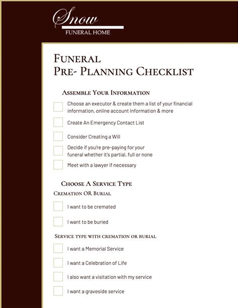 Printable Funeral Planning Checklist