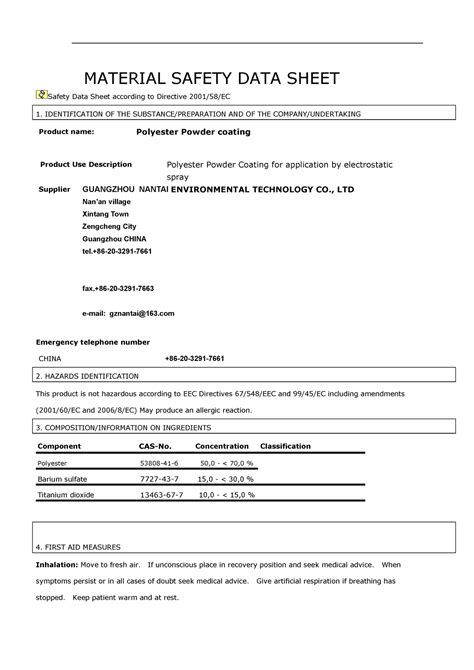 Msds Of Polyester Powder Coating Material Safety Data Sheet Safety