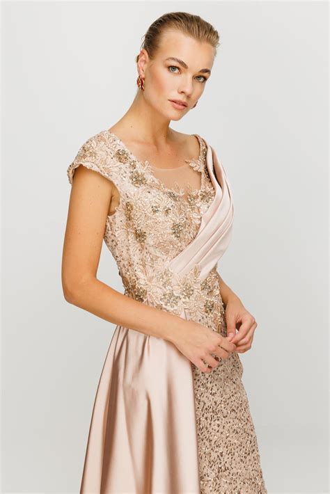 Full Taşlı Nude Rengi Gece Elbise Nefeli Store