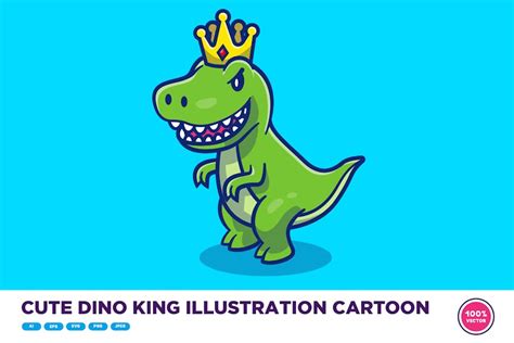 Cute Dino King Illustration Cartoon by catalyststuff on Envato Elements