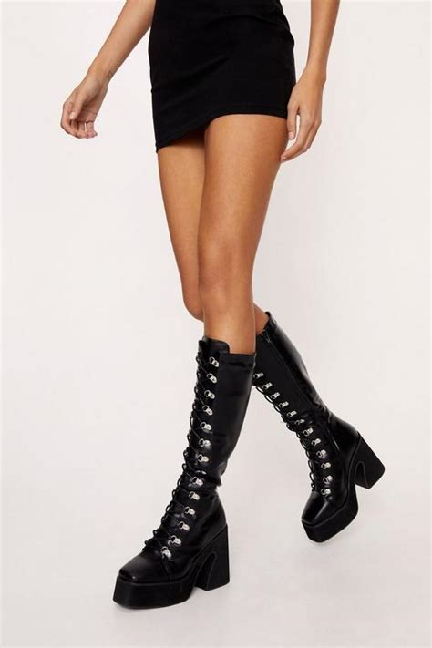 Boots Faux Leather Chunky Knee High Platform Boots Nastygal