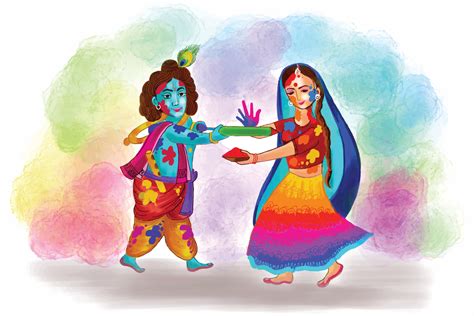 Holi greetings with joyful krishna and radha playing with colors design ...