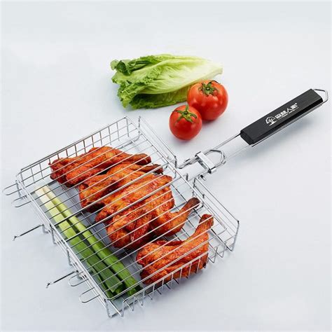 Folding Bbq Grill Vegetable Basket Set Non Stick Rectangle Grilling