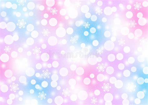 Abstract Falling Snowflakes And Lights Bokeh In Pastel Blue Pink Purple