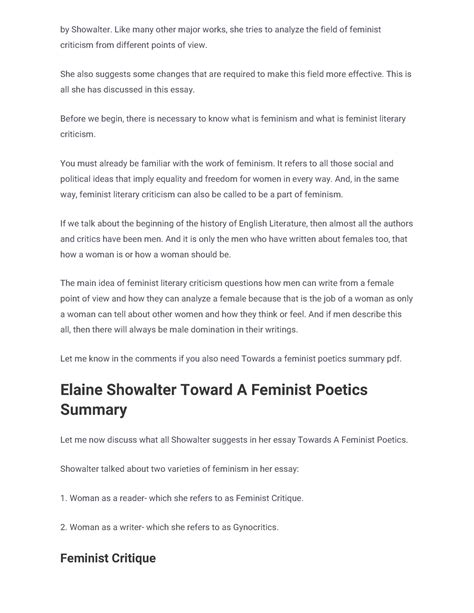 Toward A Feminist Poetics Summary By Elaine Showalter By Showalter Like Many Other Major