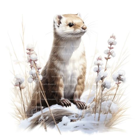 10 Ermine In Snow Clipart Digital Download Printable Watercolor