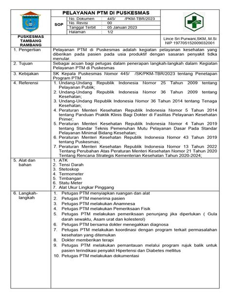 Sop Pelayanan Ptm Di Puskesmas Pdf