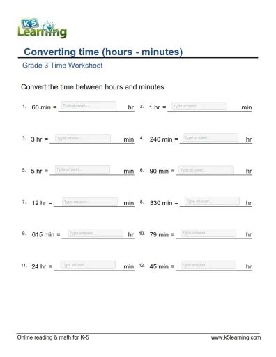 Grade 3 Convert Time Hours Minutes Interactive Worksheet Edform