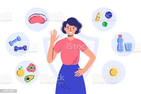 Boost Your Immune System Characters With Flat Cartoon Style Stock