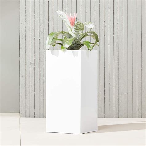 Blox 24 Tall Galvanized Hi Gloss White Planter Reviews CB2 In 2021