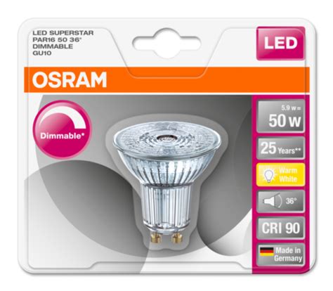 OSRAM LED SUPERSTAR PAR16 36 230V 5 9W 927 GU10 DIM A Sklo 350lm