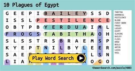 Plagues Of Egypt Word Search