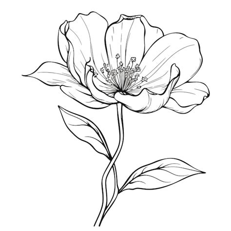 Um Desenho Preto E Branco De Uma Flor Folhas E Es Foto Premium