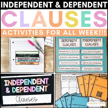 Independent And Dependent Clauses Slides Activities Task Cards