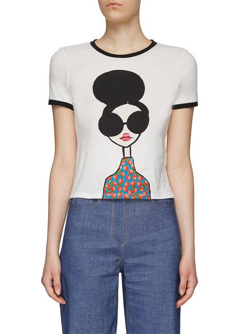 Alice And Olivia Rylyn Stace Face Strawberry Print Cotton Crewneck T