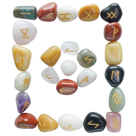 Crocon Mix Chakra Rune Tumble Shape Gemstone Rune With Elder Futhark