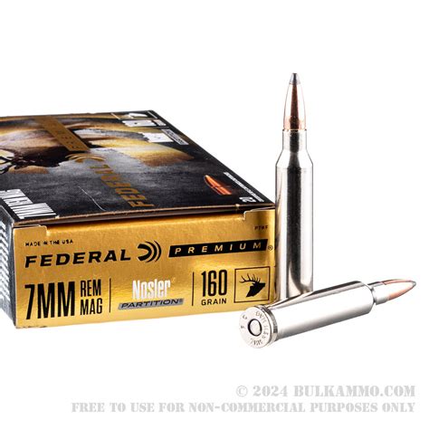 20 Rounds Of Bulk 7 Mm Rem Mag Ammo By Federal 160gr Nosler Partition