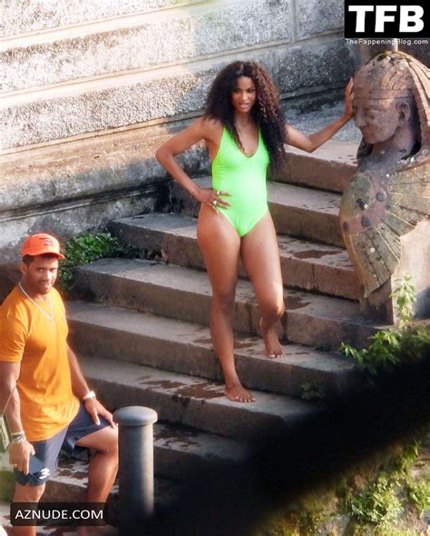Ciara Sexy Seen Flaunting Her Hot Bikini Body Wearing A Lime Green Swimsuit In A Villa Out Lake