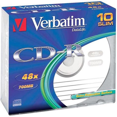 Verbatim Cd R 700 Mo 52x Boite Slim De 10 43415 Achat Cd Vierge