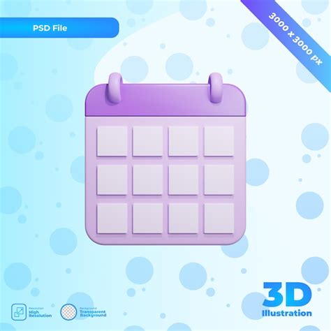 3d Render Calendario Morado Archivo Psd Premium