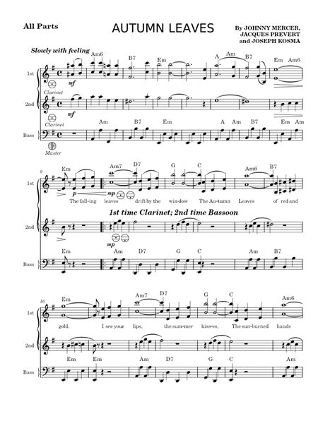 Autumn Leaves [lead Sheet] Joseph Kosma Jacques Preyert Johnny Mercer Sheet Music For