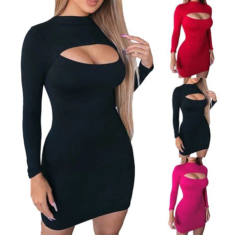 Elegant Long Sleeve Short Dress Black Autumn Sexy Bodycon Dress Red