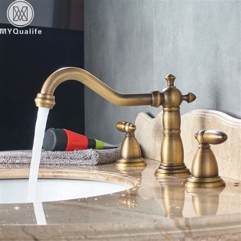 Dual Handle Basin Faucet Widespread Brass Basin Sink Mixer Tap Antique