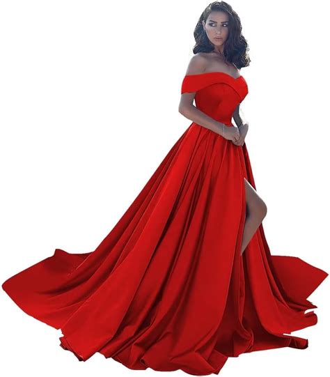 Off Shoulder Satin Prom Dresses Ball Gown Plus Size Formal Dresses For Women Wedding Dress With